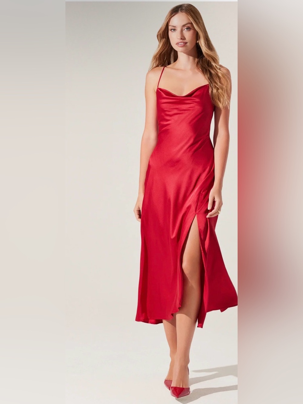 ASTR THE LABEL :: GAIA COWL NECK MIDI DRESS | RED